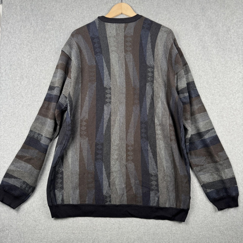 Cotton Reel Sweater Mens 2XLT Gray Brown Merino Wool Blend Textured Grandpacore - Picture 2 of 6